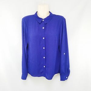 Forever 21 Blue Open Back Button-Down Blouse S